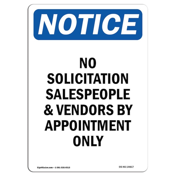 Sign, 5" H, 3.5" W, No Solicitation Salespeople And Sign, Portrait, NS-D-35-V-14817-10PK